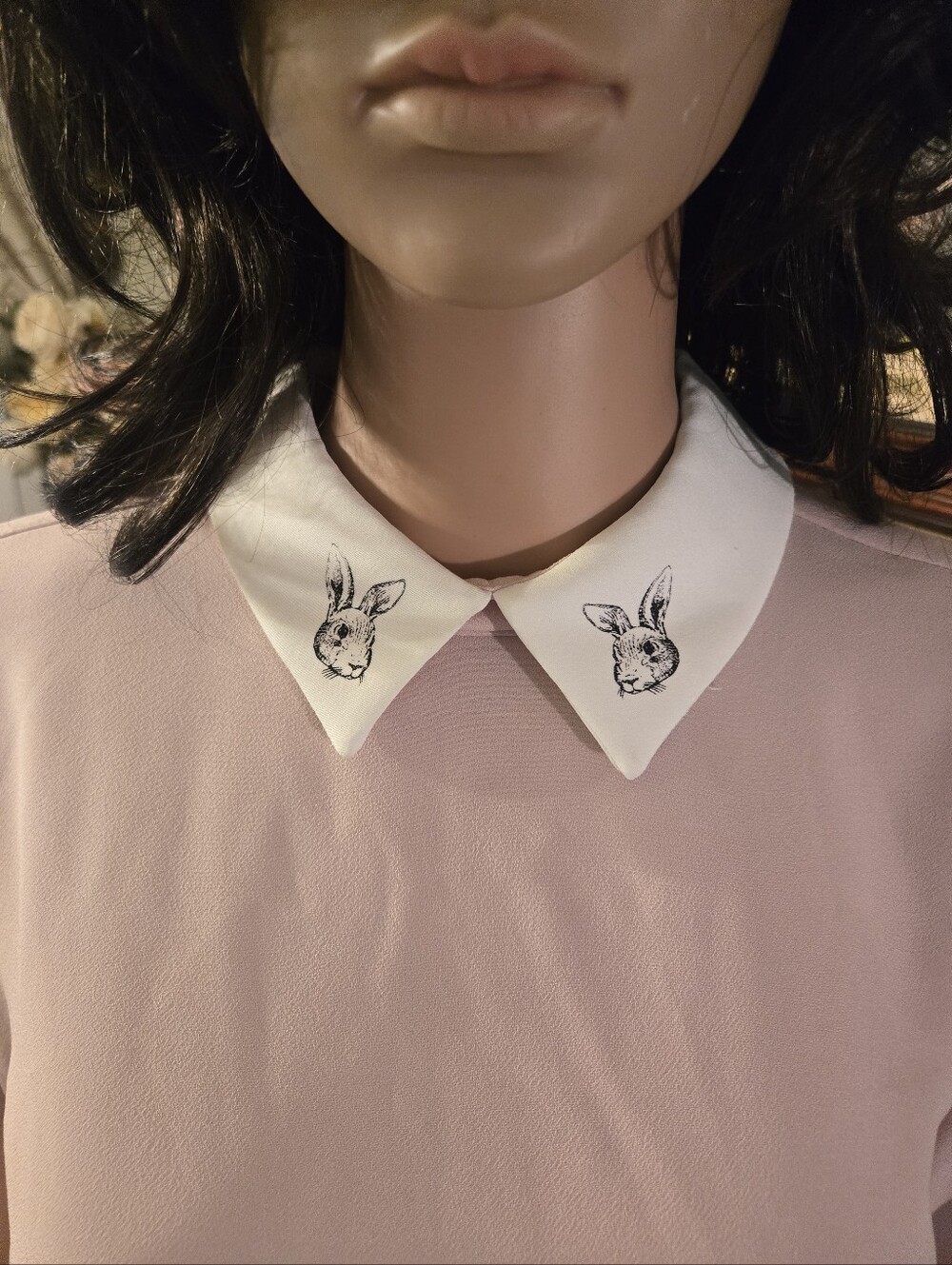 Victoria Beckham Pink Top with White Peter Pan Collar and Bunny Motifs